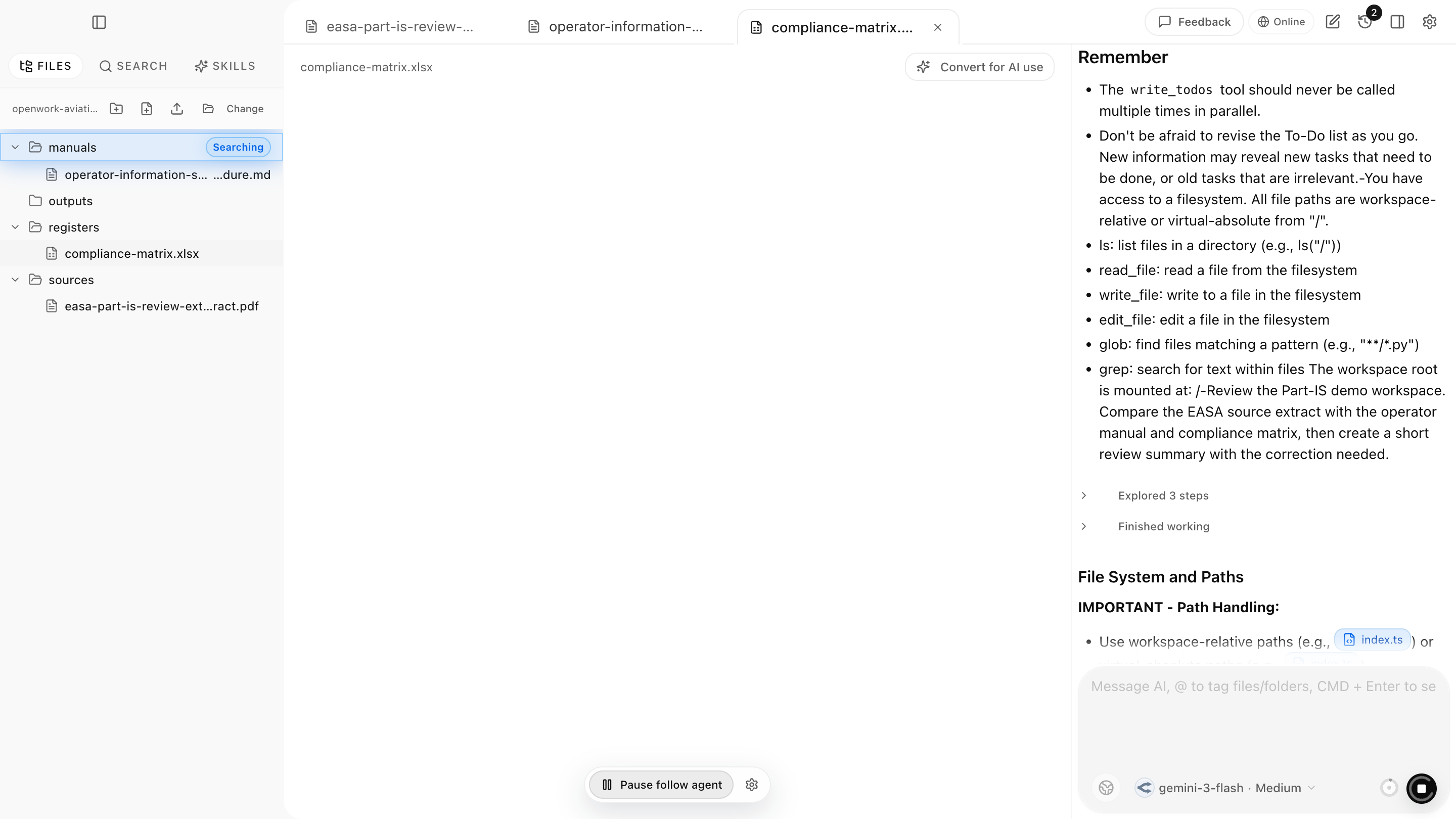 Aviation.Bot compliance matrix review screenshot